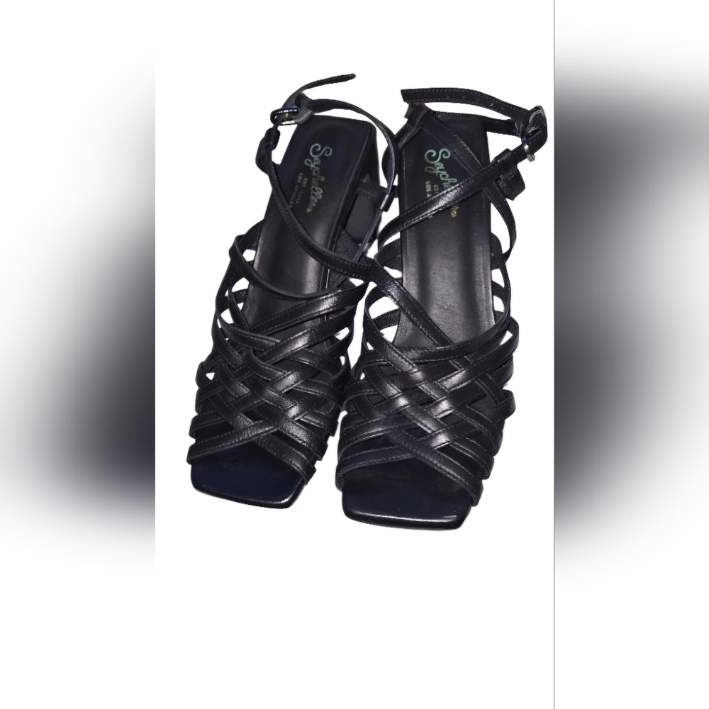 Seychelles Black Strappy Block Heel Sandals 